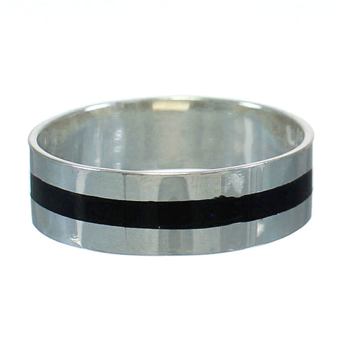 Southwest Authentic Sterling Silver And Jet Ring Size 8-1/4 YX92220